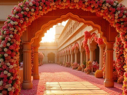 जयपुर में वेडिंग के लिए हजारों फूलों की भव्य सजावट